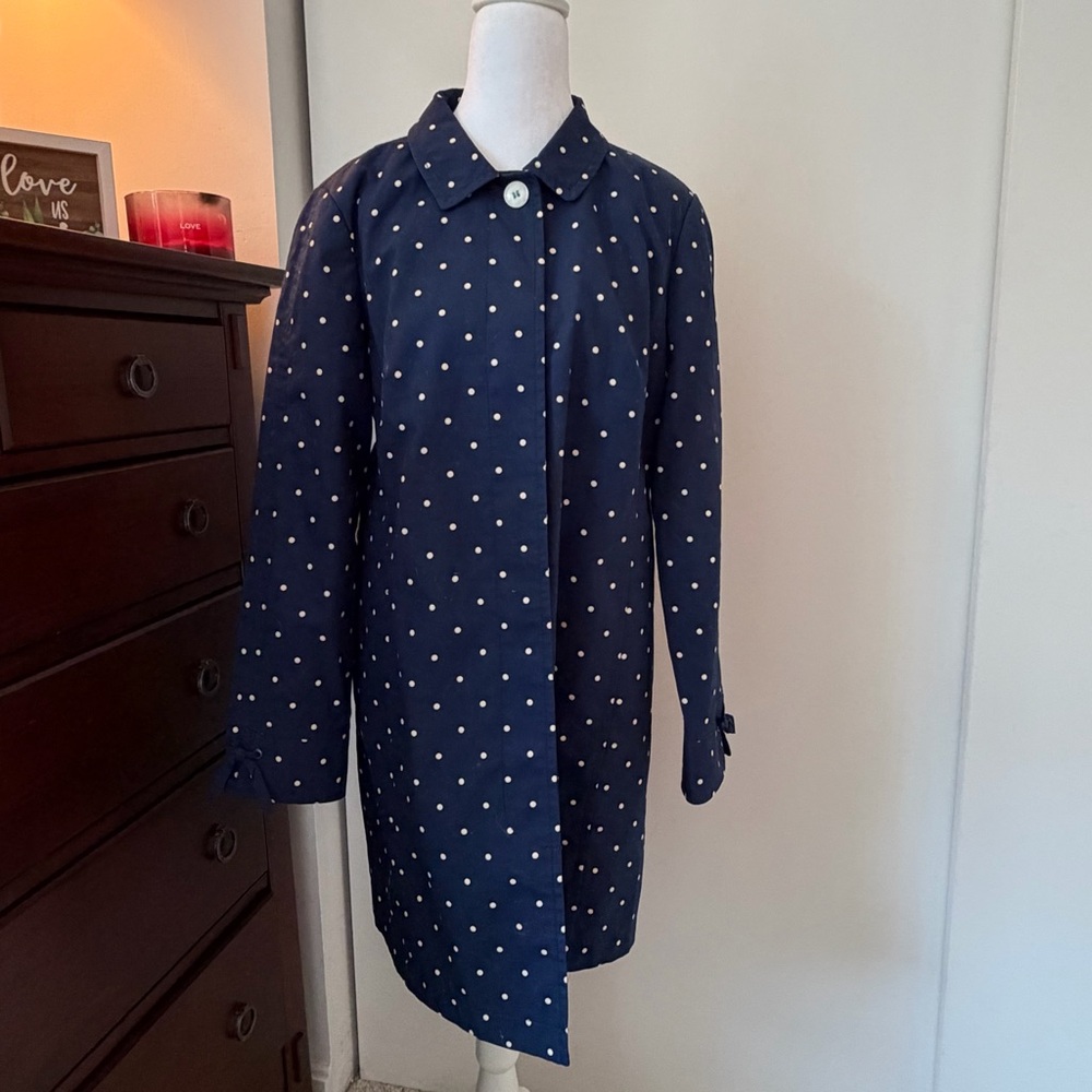 Talbots Navy Polka Dot Coat with Teal Trim